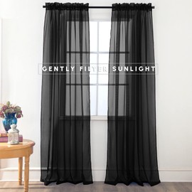 Elegant Comfort 2-Piece Sheer Panel with 2" Rod Pocket, Window Curtains 60" Width X 84" Length, Black