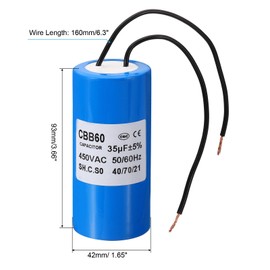 PATIKIL 35uf CBB60 Run Capacitor,1Pcs AC 450V 2 Wires 50/60Hz Motor Running Capacitor 240x42x93mm for Washing Machine, Cleaning Machine Pump Motor Star, Blue