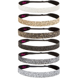 Hipsy Women's Adjustable No Slip Cute Fashion Headbands Bling Glitter Hairband Packs (Neutral Wide Bling Glitter 6pk)