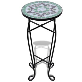 Udorich Enhance Outdoor Spaces with Mosaic Side Table, Weatherproof Design, Elegant Curved Legs for Garden or Patio, Green and White