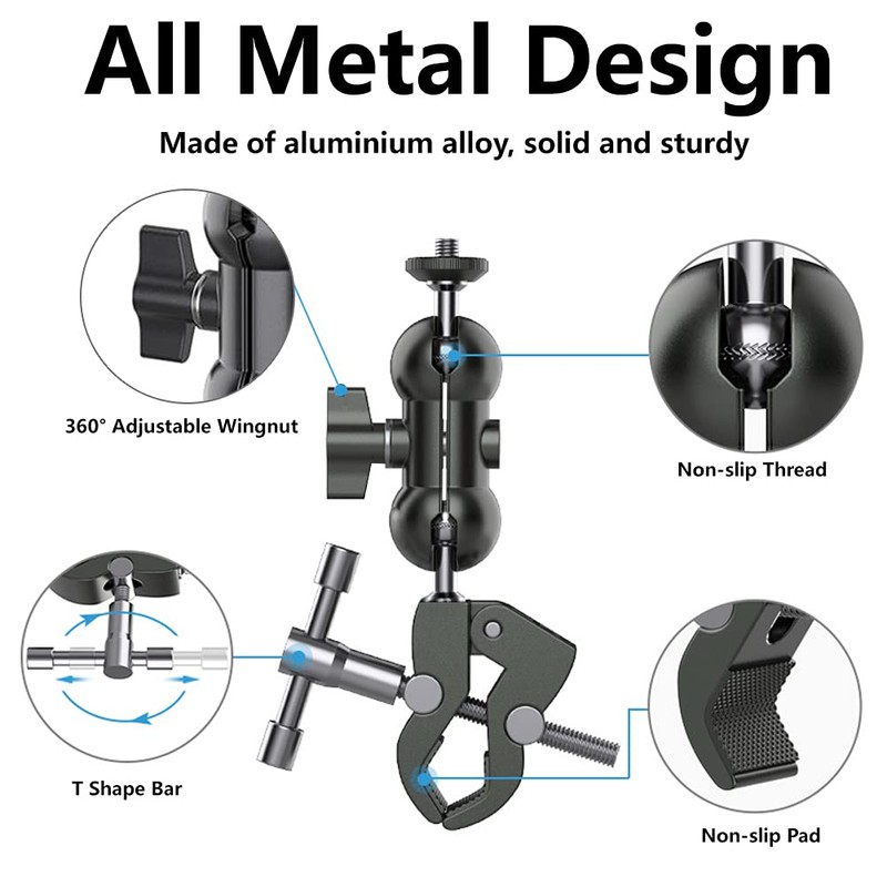 Ball Head Arm Super Clamp Mount Multifunctional Double Ball Adapter