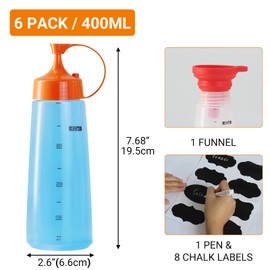 Belinlen 6 Pack 400ml/14oz Condiment Squeeze Bottles Plastic Empty Condiment Dispenser with Twist On Cap Lids - Perfect for Condiments, Oil, Icing, Salad, Food Liquid