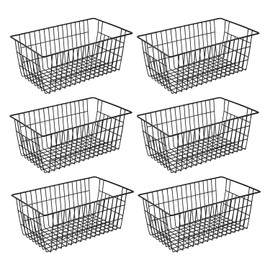 Redrubbit Wire Storage Baskets, Large Farmhouse Metal Freezer Basket Storage Organizer Bins with Handles for Kitchen Cabinets, Pantry, Closets, Bedrooms, Bathrooms, Set of 6, Black