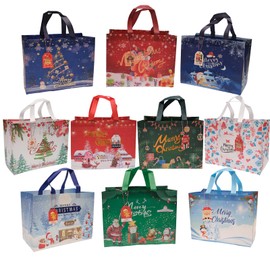 Agrifilm 10PCS Large Christmas Gift Bags,Christmas Tote Bags for Gift, Reusable Holiday Gift Bags with Handles, Multifunctional Non-Woven Christmas Bags for Holiday Xmas Event Party (colourful)