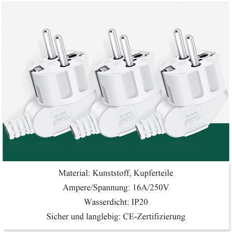 Pack of 2 Schuko Plugs, IP20 Schuko Plug for Indoor
