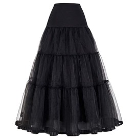 SSDH Long Petticoat Ruffled Crinoline Vintage Wedding Bridal Petticoat for Wedding Dresses Underskirt Rockabilly Tutu (Black, M)