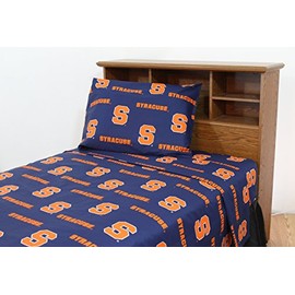 Everything Comfy Syracuse Orange King Sized 4 Piece Sheet Set, Team Color Background, 1 Flat Sheet, 1 Fitted Sheet, 2 Pillowcases