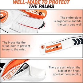 Sportout Goalkeeper Gloves with Fingersave, Football Gloves, Goalkeeper Gloves Men, 4 mm Latex, for Children, Adults and Teenagers