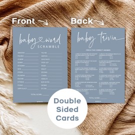 GardenCity Baby Shower Games - Baby Trivia & Baby Word Scramble Game, 50 Double-Sided Cards (Blue)