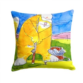 Caroline's Treasures 6105PW1414 Big Cat Golfing with a Fishing Pole Fabric Decorative Pillow Machine Washable, Indoor Outdoor Decorative Pillow for Couch, Bed or Patio, 14Hx14W