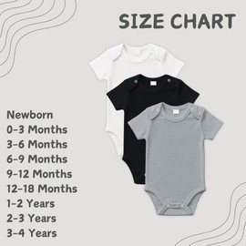 rise&Raba Baby Bodysuit 3 Pcs | 100% Organic Cotton Half Sleeve Comfortable Button Baby Vests for Boys and Girls | Cute,Cosy, Soft 0-4 Years Unisex Onesies (White-Black-Grey, Newborn)