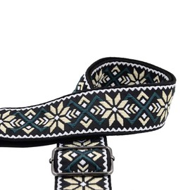 Rayzm Embroidered Guitar Strap, Woven Cotton Strap with Jacquard Pattern for Acoustic and Electric Guitars and Basses, with Plectrum Holder, 5 cm Wide Metal Bracket, Adjustable Length