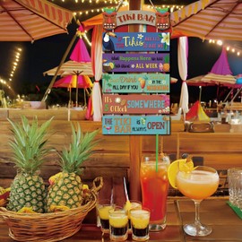 TOARTi 6PCS Beach Tiki Bar Wood Sign Tropical Hawaiian Tiki Bar Hanging Sign for Outside Patio Decor Wooden Summer Beach Wall Plaque Tropical Summer Party Decorations
