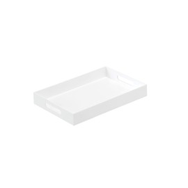 BEYLANG Glossy White Sturdy Acrylic Serving Tray with Handles-10x15Inch-Serving Coffee,Appetizer,Breakfast,Butler-Kitchen Countertop Tray-Makeup Drawer Organizer-Vanity Table,Ottoman Tray-Decorative