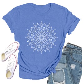 Qskall Boho Meditation Shirt for Women Yoga Mandala T-Shirts Pilates Tee Tops