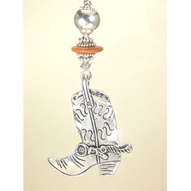 Rear View Mirror Car Accessory/Ornament Silvery Country Western Cowboy Boot