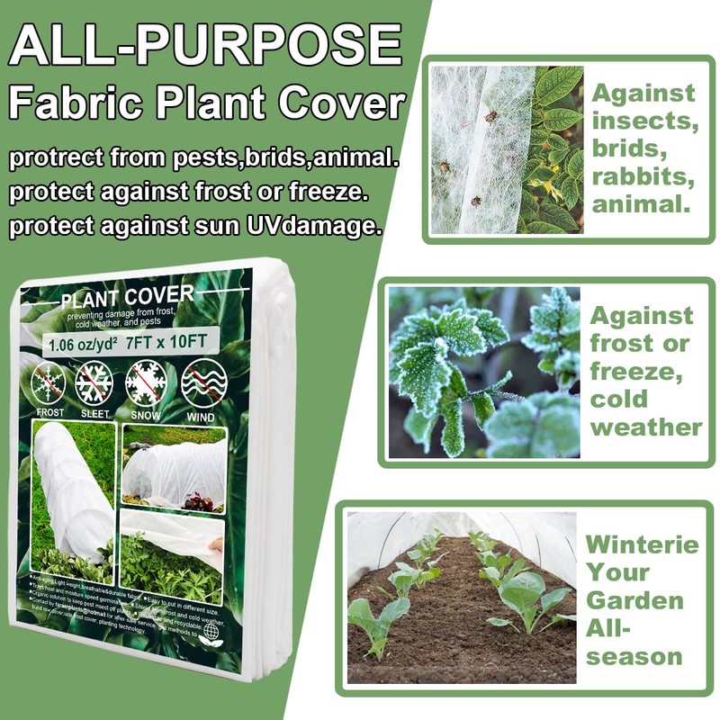 Plant Covers Freeze Protection, Antifrost Cover 7ft×10ft Reusable Rectangle Frost