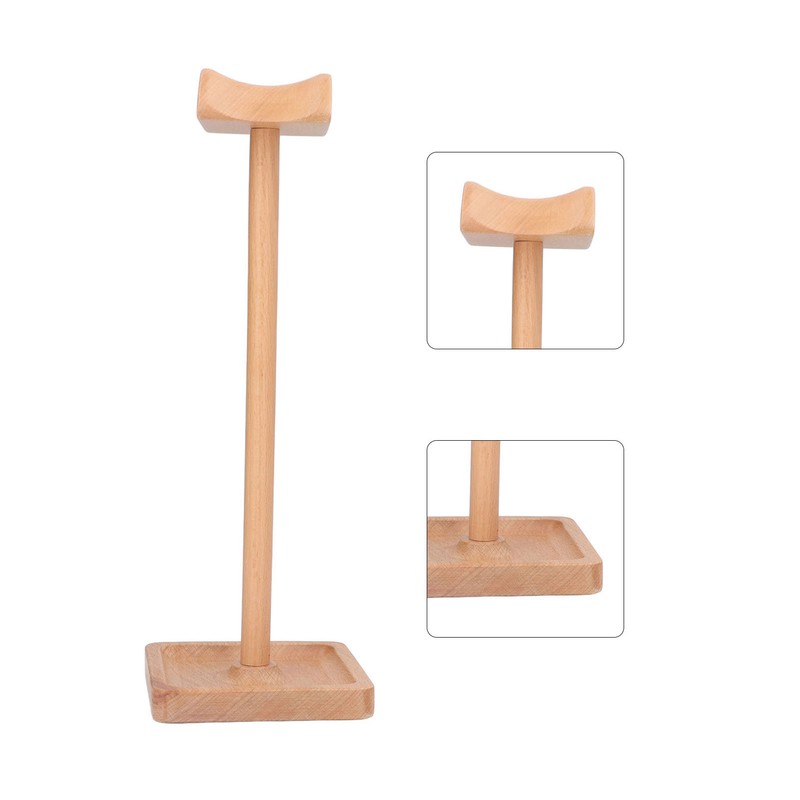 Wooden Headphone Holder Beech Headset Stand Desktop Display Shelf for