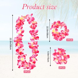 4 Pcs Colorful Hawaiian Leis, Hawaiian Party Flower Garland Set, Hawaiian Flower Necklace Headband Garland Hand Garlands Leis Set Accessories for Kids Adults Beach Tropical Themed Party Acces (Pink)