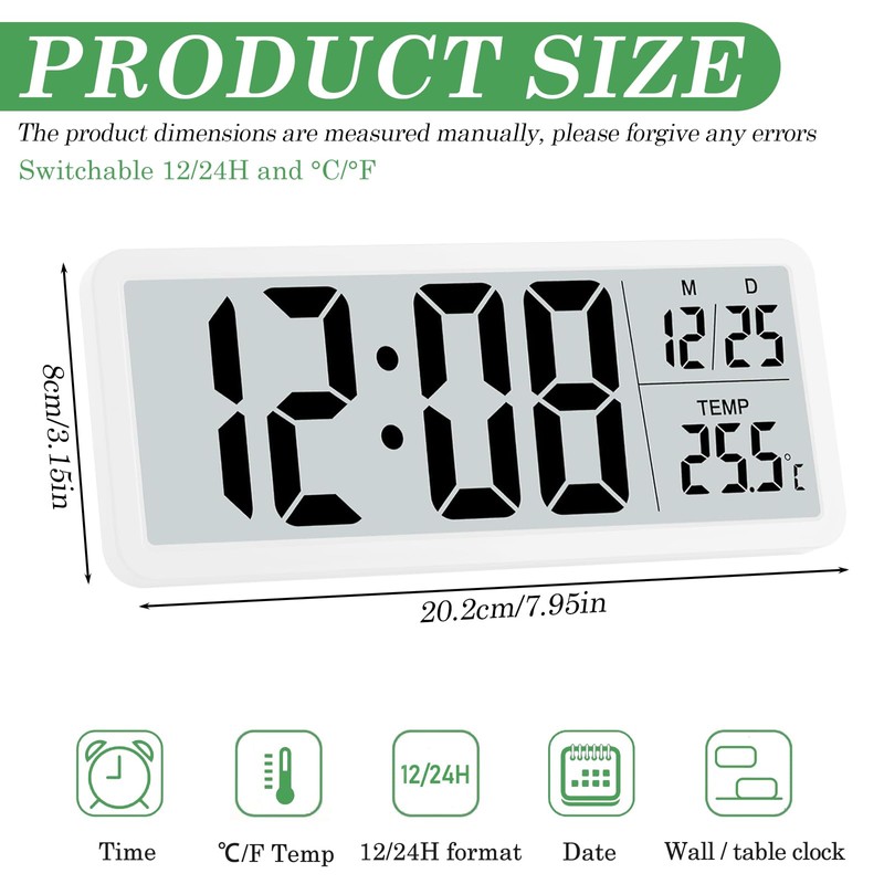 BORDEAG Radio-Controlled Digital Wall Clock, Digital Wall Clock with Temperature