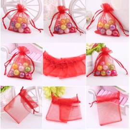 Wuligirl 100pcs Sheer Organza Bag 4X6 with Drawstring Jewelry Pouches Bags for Party Wedding Favor Candy Seashell Gift Bags (Bright Red)