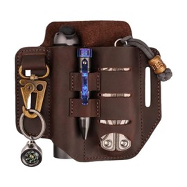 VIPERADE PJ13 Plus Leather EDC Leather Sheath Bag Organiser Leather Tactical Multitool Holder Leather Bag with Belt Loop Pen Holder for Torch Tools Outdoor Camping Mini Tools Brown
