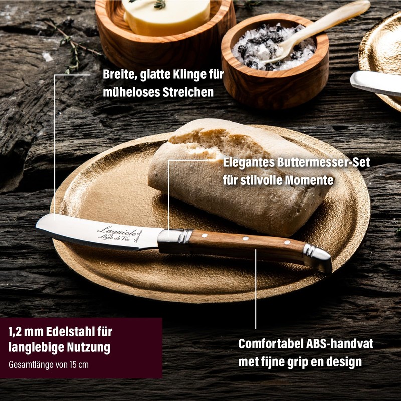 Laguiole Style de Vie Luxury Line Buttermesser Set Olivenholz 4-teilig