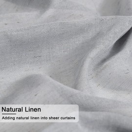 JIUZHEN Grey Linen Sheer Curtains 84 inch Length 2 Panels Set with Tiebacks, Rod Pocket Privacy Light Filtering Textured Semi Sheer Drapes for Living Room/Bedroom，W 52 x L 84