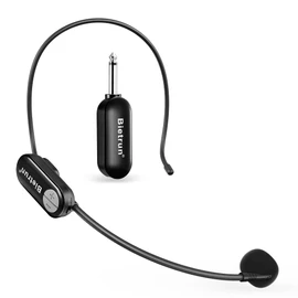 Bietrun Wireless Microphone Headset with 1/4''Plug, 165ft Range, UHF Wireless Headset Mic & Handheld Mic 2 in 1, for Karaoke Speaker, Amplifier, Speakers, PA System, Teaching, Fitness (Black)