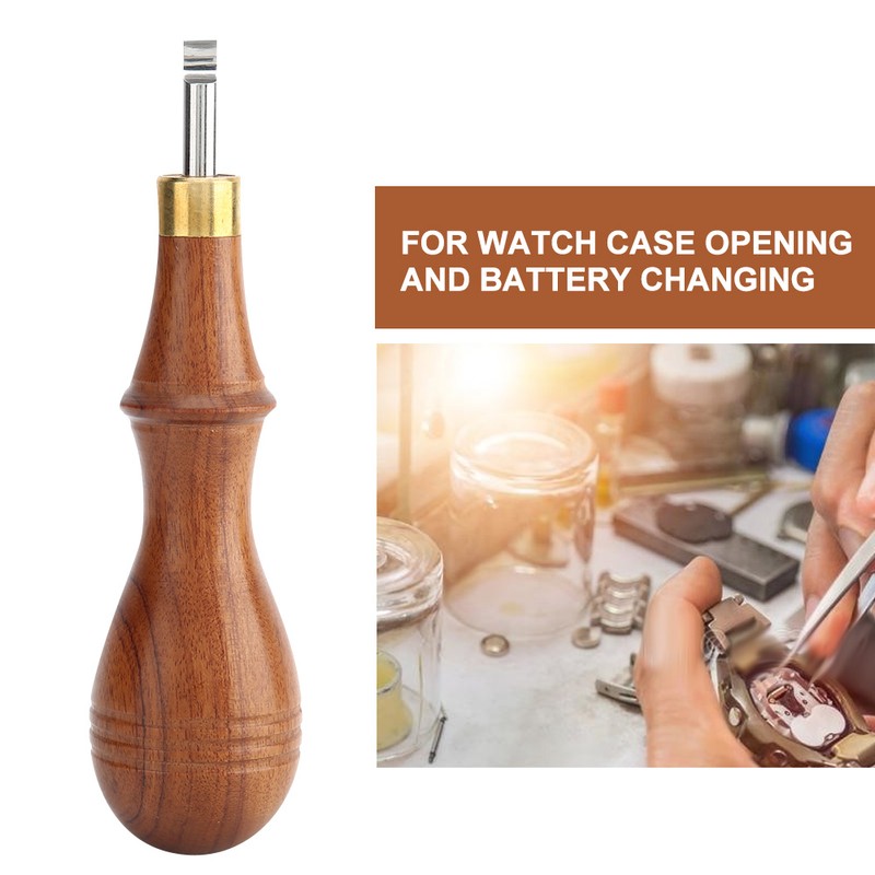 Wooden Handle Alloy Steel Watch Pry Watch Case Remover Watch