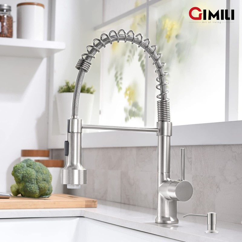 GIMILI Brushed Nickel Kitchen Faucet with Pull Down Sprayer with