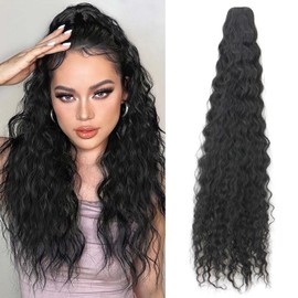 Claw Clip Ponytail Extension for Women Curly Ponytail Extension for Black Women 24 Inch Long Ponytails Clip in on Ponytail Hair Extensions 1B Natural Black Pony Tails Hair Extensions Easy to Wear