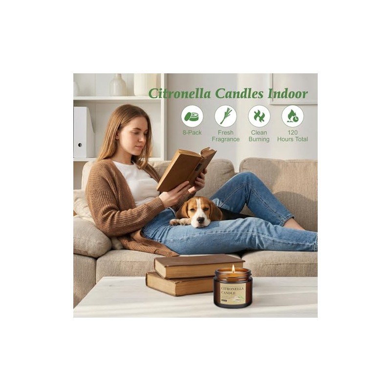 Aottom Citronella Candles - 8 Pack Natural Soy Wax for