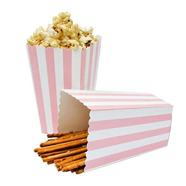 BinaryABC Popcorn Boxes,Stripe Pattern Decorative Dinnerware for Party,11.5 x 5CM,24pcs,Pink