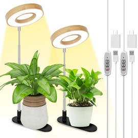 LORDEM Bamboo Base Desktop Grow Light, LED Plant Lamp with Full Spectrum, 4 Adjustable Brightness Levels, 4H/8H/12H Auto Timer for Indoor Plants Growing, Height Adjustable 7.8"-26", 2 Pack