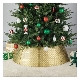 Glitzhome 40.5" D Gold Metal Weave Tree Collar, Decorative Tree Stand Cover Tree Ring for Christmas Decor