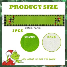 Grinch Table Runner Christmas, Linen Christmas Tablecloth Merry Grinchmas Tablecloth Winter Dining Table Decoration Party Washable Winter Christmas Kitchen Tablecloth Indoor Outdoor Garden
