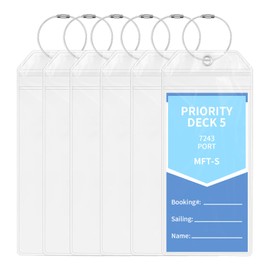 Cruise Luggage Tag Holder, 6 Pcs Luggage Tags for Suitcases, Waterproof Suitcase Tags with Stainless Steel Wire, Clear Durable Travel Tags for Luggage (6, 9 x 20cm)