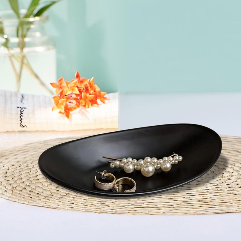 Bamyli Black Ring Key Dish for Hallways,Oval Trinket Dish Key