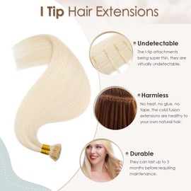 Elailite Hair Extensions Real Human Hair - Pre Bonded I Tip Stick Tip Keratin Hair Extension - 100% Remy Hair Straight 100 Strands - #60 Platinum Blonde - 16 inches