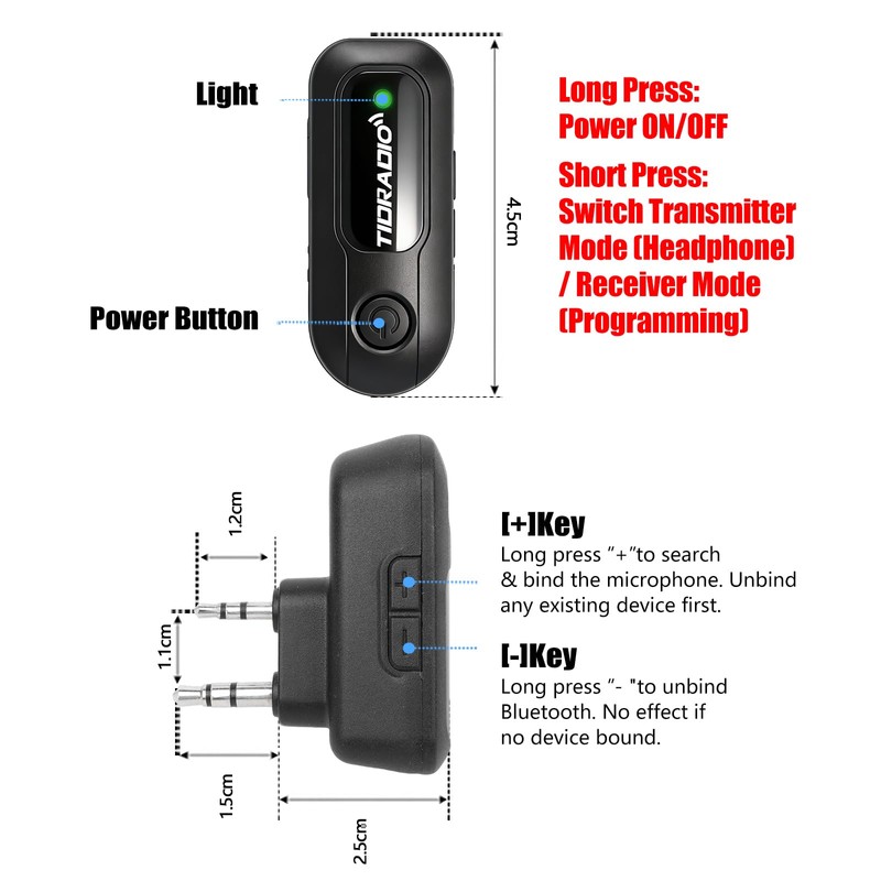 TIDRADIO Wireless Speaker Mic with Programmer Adapter,for 2-Pin K-Port GMRS/Ham