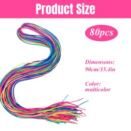 Pack of 80 Hair Strands for Braiding, Hair Wrap Cord, Hair Braids, Colourful, Various Gradient Colours, Hair Rope Band, Rainbow Braid Hair Scrunchie, for DIY Ponytail Braids, Braiding Aid Hair