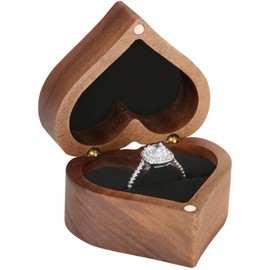 Walnut Wooden Ring Box, Walnut Heart Ring Box with Soft Velvet, Wooden Ring Box, Heart-Shaped Ring Box Made of Walnut, Wooden Ring Box for Wedding, Vintage Wooden Ring Box for Engagement Wedding