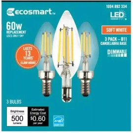 EcoSmart Bulbs 60-Watt Equivalent B11 Dimmable Energy Star Clear Glass Candel...