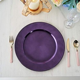 Balsa Circle 6 pcs 13-Inch Purple Crystal Beaded Round Charger Plates | Serving Dinnerware Set for Wedding Reception Event Catering Decorations Bulk Supplies
