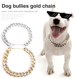 Gold Chain Dog Collars, Pitbull Collar Necklace, Bling Gold Chain Collar, Small Medium Pet Dog Collar, Puppy Necklace Jewelry Accessories for Teddy French Bulldog