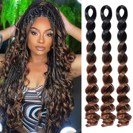 Loose Wave French Curls Crochet Braids Hair 24 Inch 3 Packs 300g Curly Braiding Hair Pre Stretched Bouncy Braiding Hair- Loose Wavy Synthetic Hair Extensions For Black Women (B29#, 24 inch)
