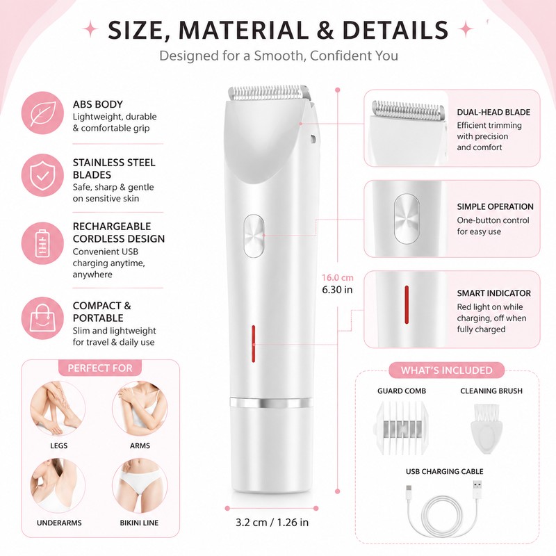 Women’s Electric Shaver for Body Grooming – Dual-Head Rechargeable Razor