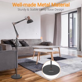 LEPOWER Floor Lamp, Metal Adjustable Reading Swing Arm Standing Lamp with Heavy Metal Base, Eye-Caring Reading/Pole Lamp with On/Off Switch for Living Room, Bedroom, Office Sand Black