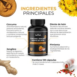 Sannali | Cúrcuma con Jengibre, Diente de León y Pimienta Negra para Mejor Absorción | Salud Articular y Antiinflamatorio, 120 Cápsulas para 2 Meses, Sin Gluten, Soya ni Rellenos